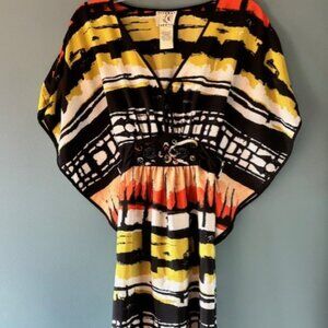 Ice Dress Sz 6 Colorful Boho Striped Art to Wear Batwing Tie Back Embellished